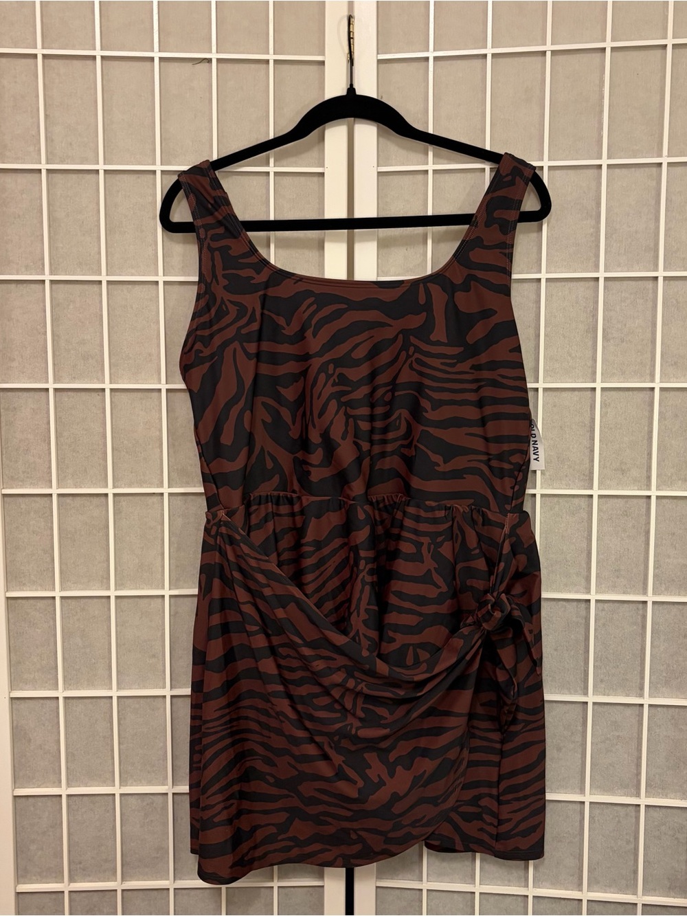 Old Navy Brown and Black Zebra-Print Matte Side Tie Swim Dress - Picture 3 of 14